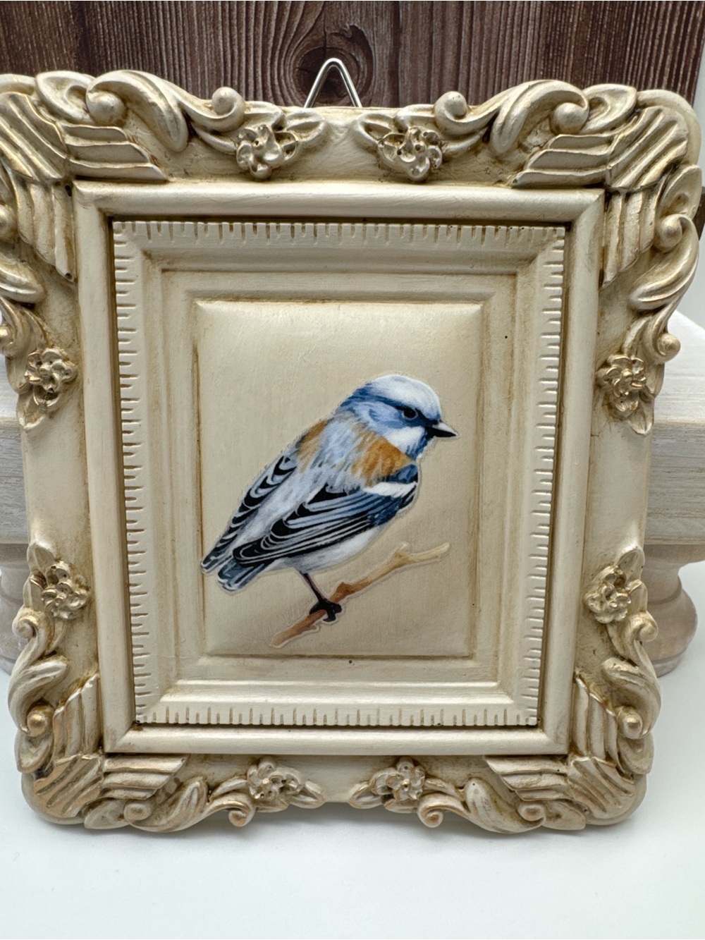Vintage Look Blue Bird Framed Resin Wall Hanging